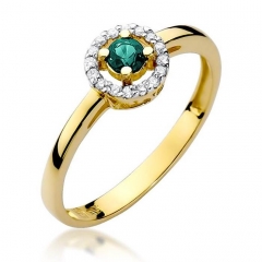 Zaręczynowy pierścionek ze Szmaragdem 0,15ct i brylantami ze złota 585